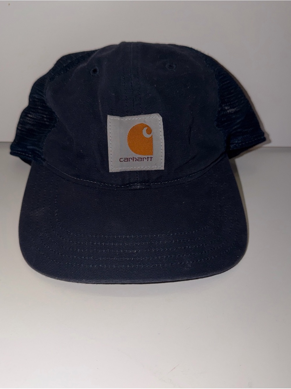 Carhartt Vintage Work Patch Trucker Snapback Cap Mesh Navy Blue